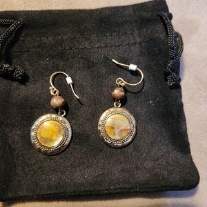 Elegant Gold and Brown Dangle Earrings